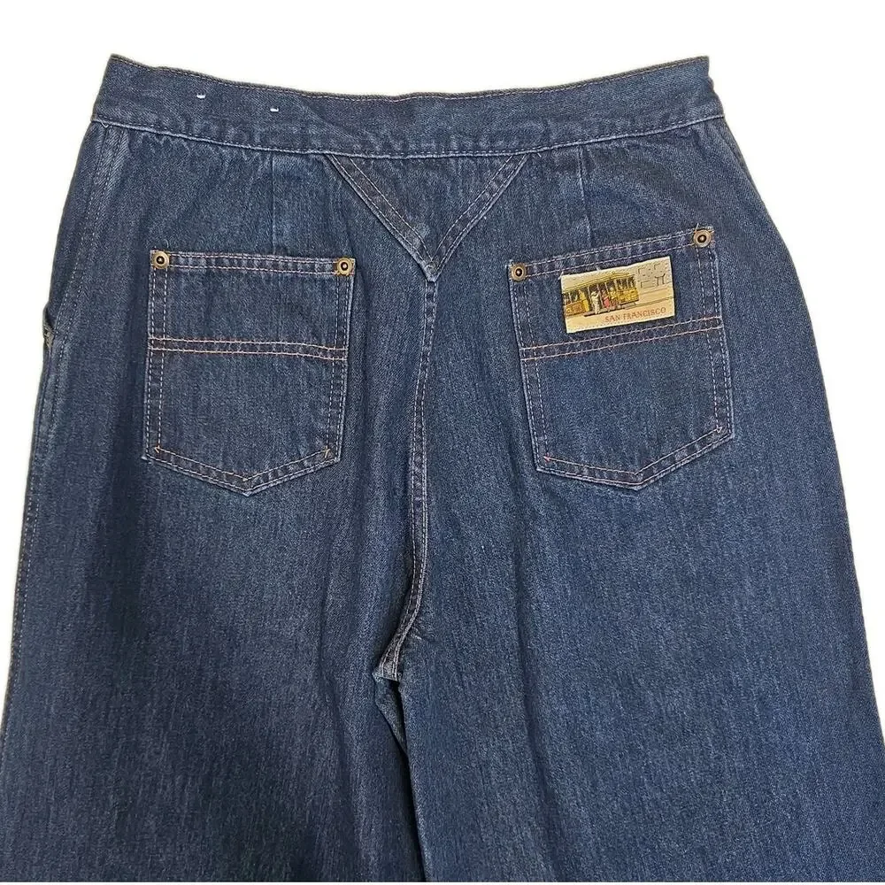 Vtg 70s San Francisco Riding Gear Wide Leg Jeans High Rise Dark Wash Denim 28